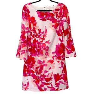 Eliza J Dress Womens 10 Pink White Floral Long Sleeve Wedding Event Modest